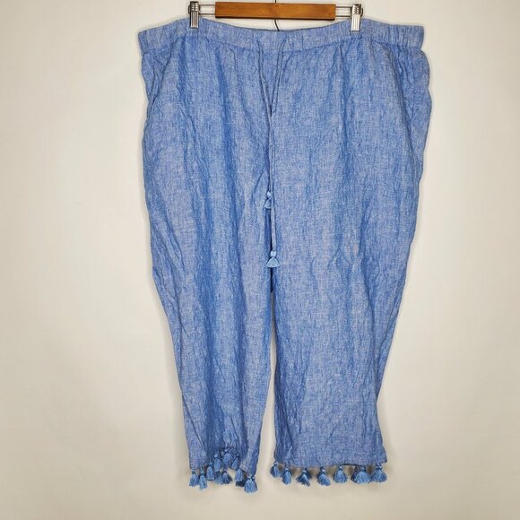 Talbots Womens Blue 100% Linen Tasseled Pants Size 22W Lightweight Beach - Picture 1 of 9